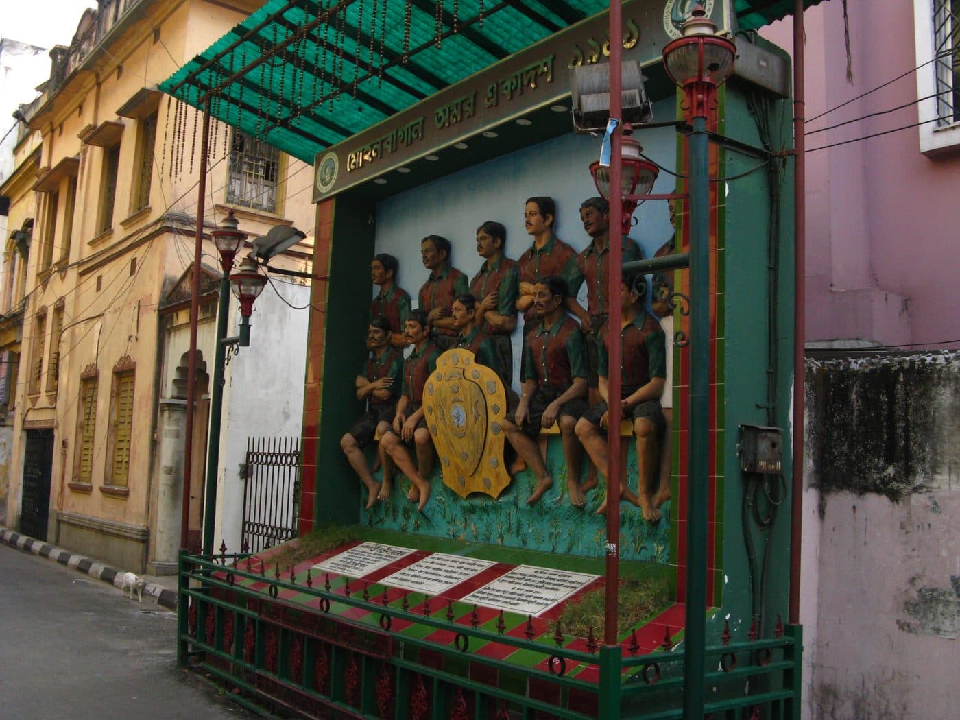 A public mural and memorial in Kolkata depicting the Immortal Eleven of 1911