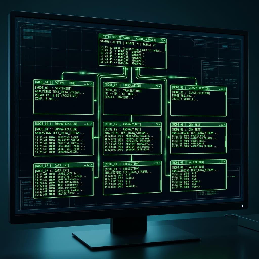 Multiple AI agent terminals running in parallel, each processing a different batch of files